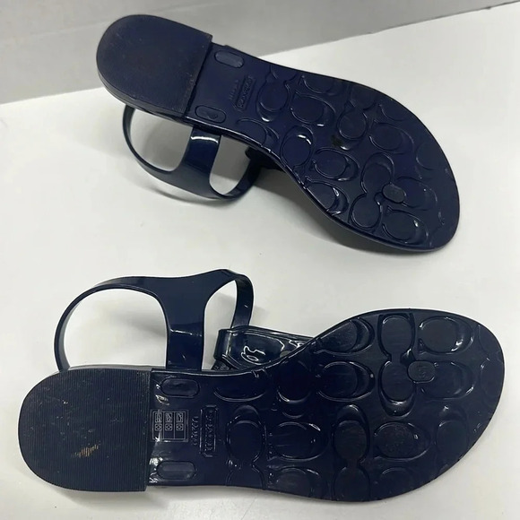Coach Phila Jelly Flat Thong Sandal Shoes Flip Flops Turn Lock Navy Blue Size 6 - Picture 7 of 10